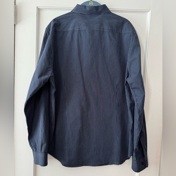 Kenneth Cole New York Navy Striped Button Down Long Sleeve Shirt Size XL - Picture 6 of 7